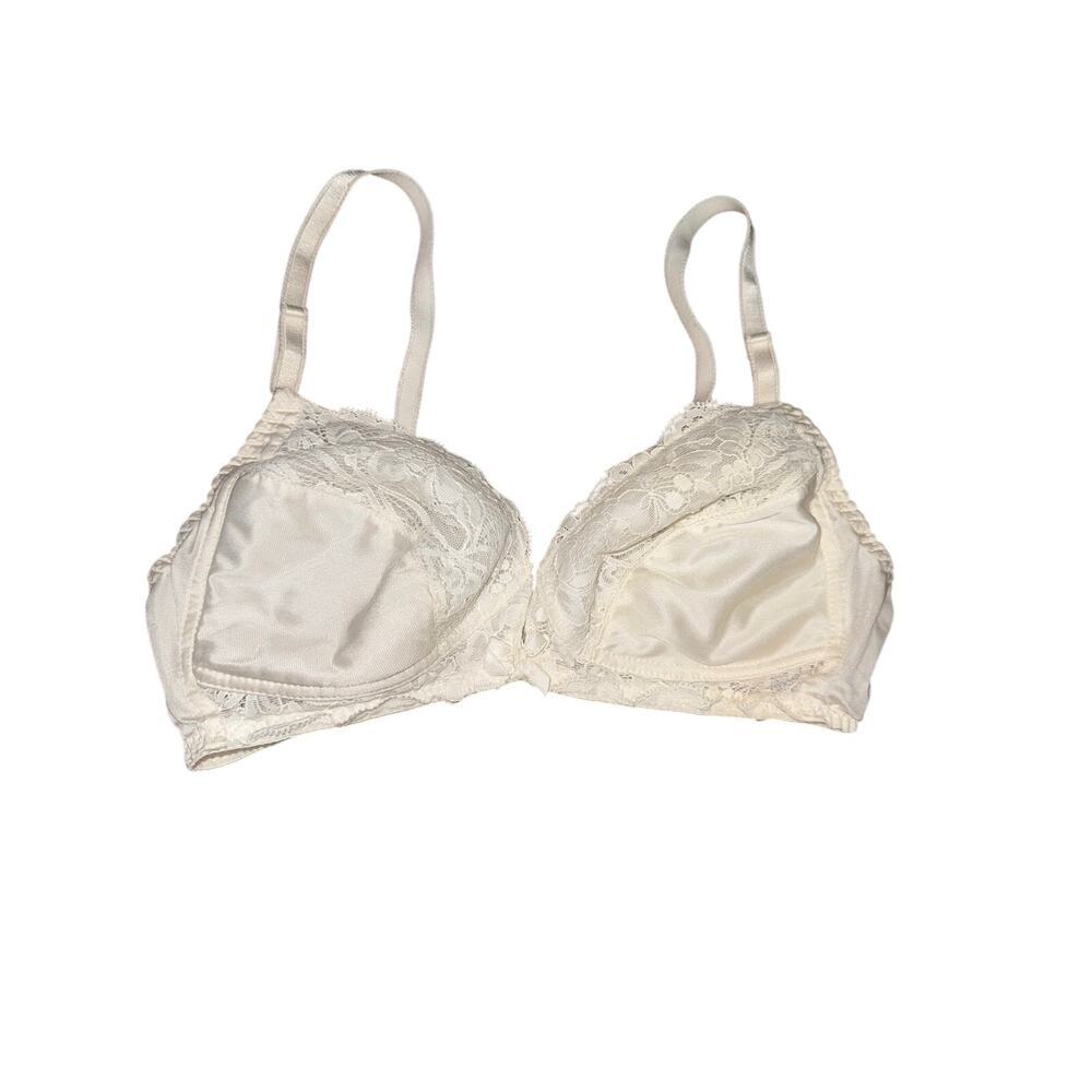 Vintage Olga Style 1020 Ivory Satin Lace Soft Cup Bra 36B Made in USA